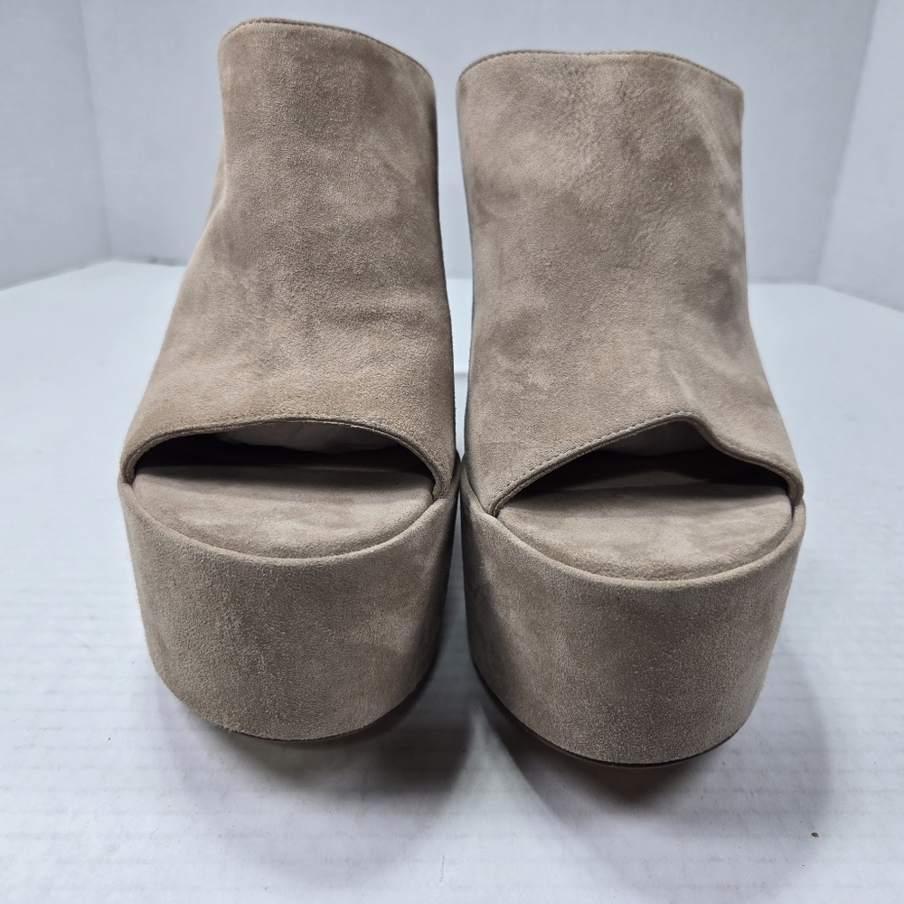 Stuart Weitzman Skyhigh 145mm Natural Tan Slide Platform Mules Size 9 1/2 M - Picture 3 of 10